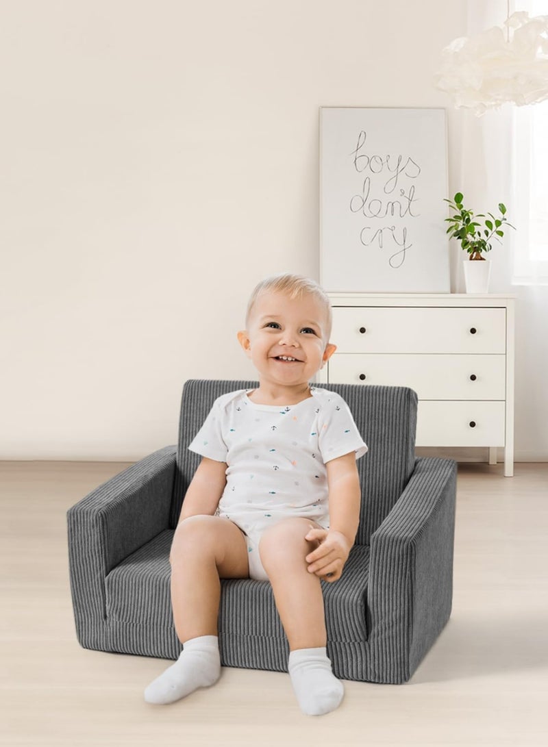 Toddler Couch Fold Out, Convertible Kids Sofa Chair for Ages 1-5, Baby Sofa Chair (Grey) - Image 4