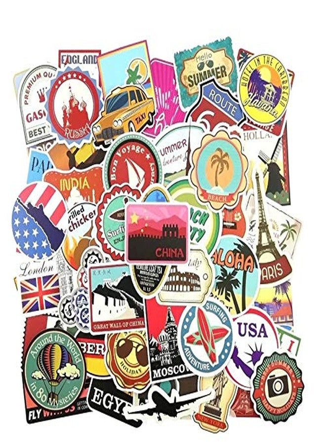iDream Retro Travel Landmark Waterproof Postage Decals (Set of 100) for Luggage, Scrapbooking, Laptop & DIY Travel Decor Stickers - Image 1