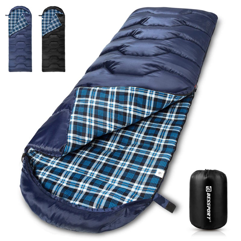 Bessport Flannel Lined Sleeping Bag Winter 18 Extreme 34 Season Warm Cool Weather Adult Sleeping Bags Large Lightweight Waterproof for Camping Backpacking Hiking