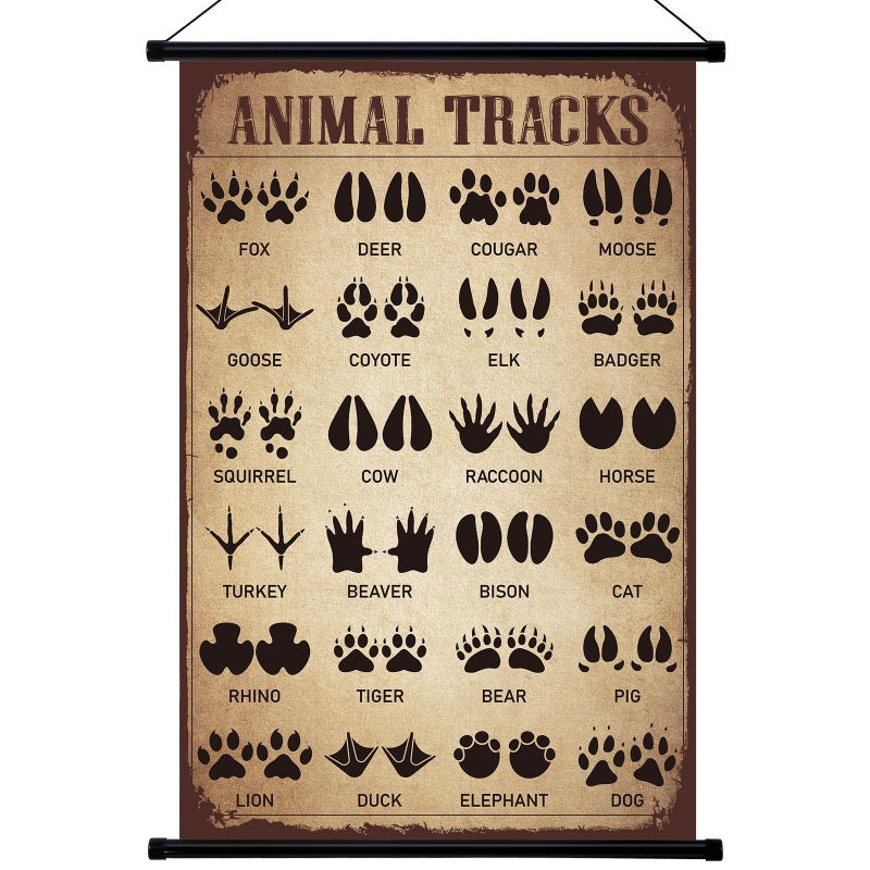 Geyee Animal Tracks Vintage Poster Wall Decor Forest Woodland Tracks Knowledge Picture Therian Field Guide Sign Prints Wall Art for Home Kitchen Office Living Room Bedroom Frame, 15.8 x 23.6 Inch - Image 1
