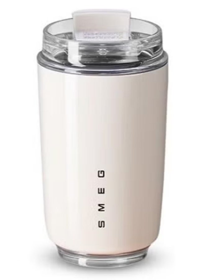 Smeg Travel Coffee Mug, 240ml Insulated Beverage Cup With Leakproof Lid, Long Lasting Coffee Tumbler With Lid And Straw, Travel Coffee Thermos （White）