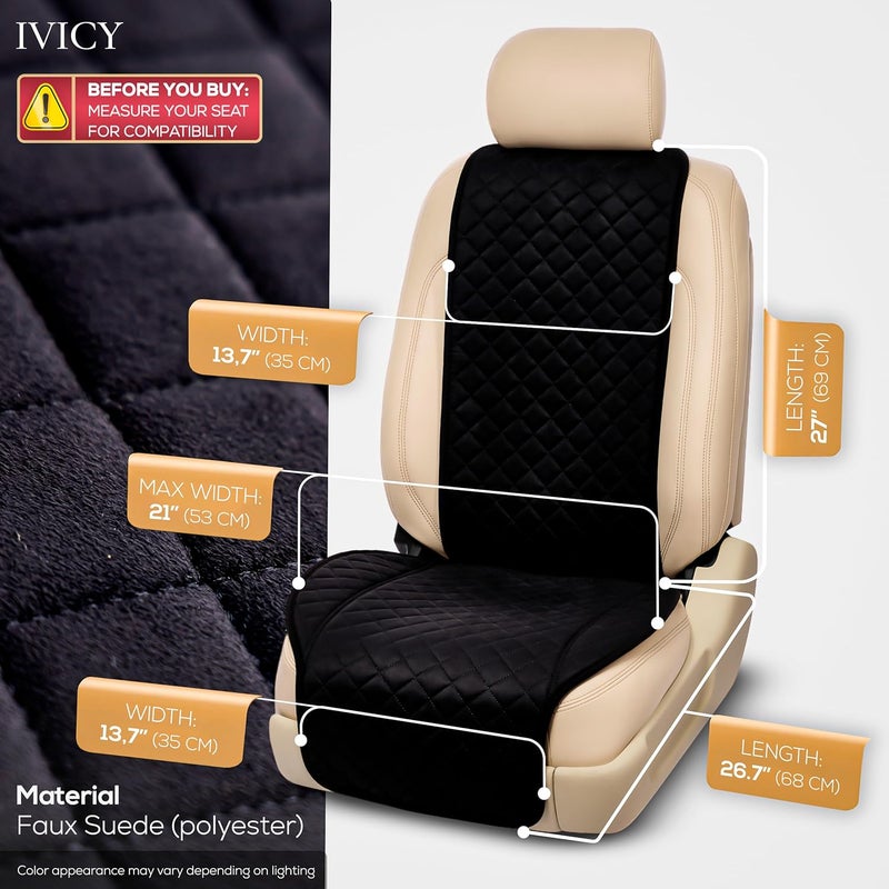 IVICY غطاء مقعد السيارة من الجلد المدبوغ لجميع الفصول، ناعم وقابل للتنفس، أغطية أمامية فاخرة مع حماية مانعة للانزلاق، تناسب معظم السيارات - وحدة واحدة - Image 3