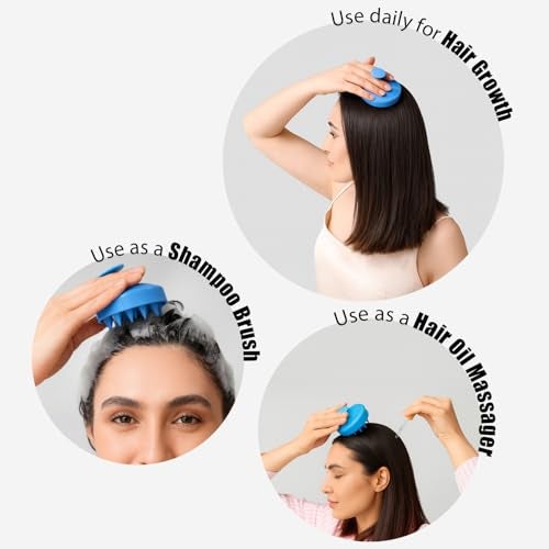 Commence Scalp Massager Shampoo Brush with Soft Silicone Bristles (Blue) - Image 4