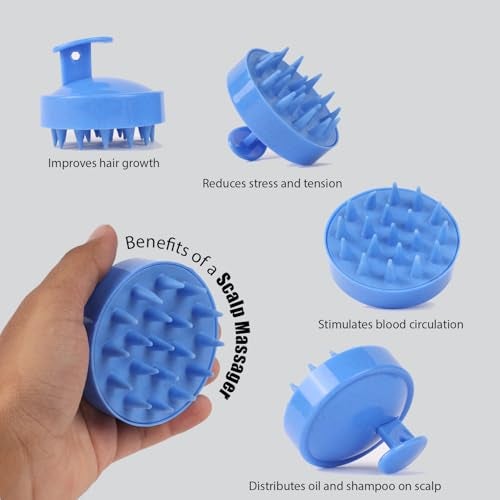Commence Scalp Massager Shampoo Brush with Soft Silicone Bristles (Blue) - Image 5