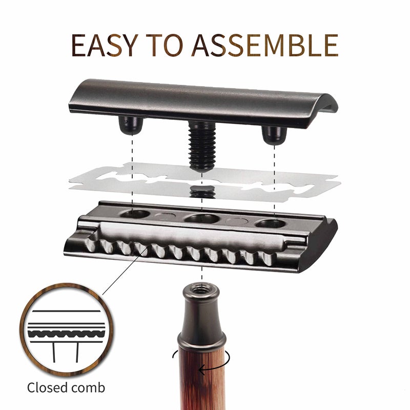Bambaw Single Blade Razors for Men & Women, Bamboo Razor with 5 Blades, Double Edge Safety Razor, Eco-Friendly, Reusable & Plastic Free â€“ Slim Bamboo Black - Image 2