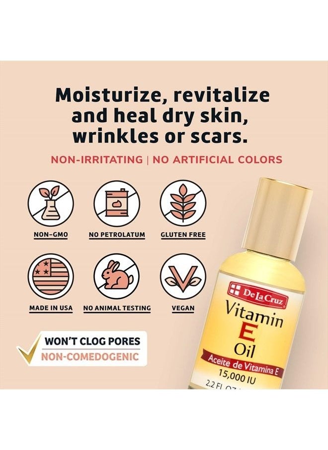 De La Cruz Vitamin E Oil for Skin, 15,000 IU - No Preservatives, Artificial Colors or Fragrances, Made in USA, 2.2 FL. OZ.  - Image 3
