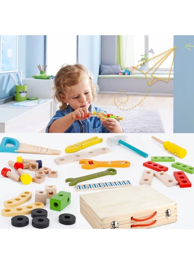 MAGIC VAULT Children's Wooden Toy Tool Box, Wooden Tool, Tool Case Children with Wooden Box, Children's Toy Montessori Toy from 3 4 5 6 Years - Image 4