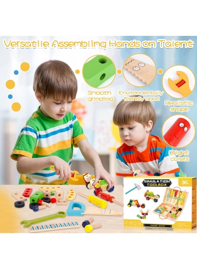 MAGIC VAULT Children's Wooden Toy Tool Box, Wooden Tool, Tool Case Children with Wooden Box, Children's Toy Montessori Toy from 3 4 5 6 Years - Image 3