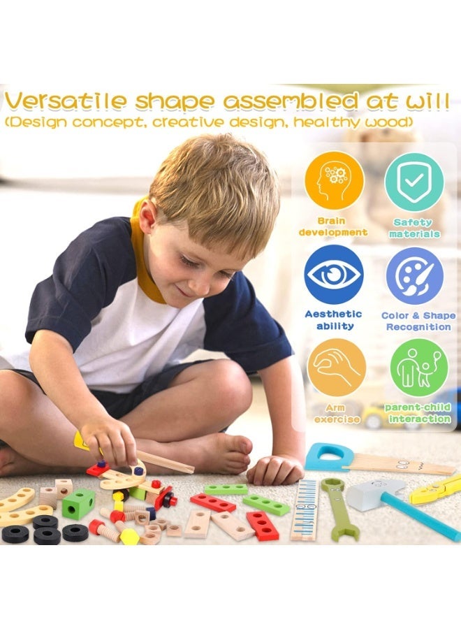 MAGIC VAULT Children's Wooden Toy Tool Box, Wooden Tool, Tool Case Children with Wooden Box, Children's Toy Montessori Toy from 3 4 5 6 Years - Image 2