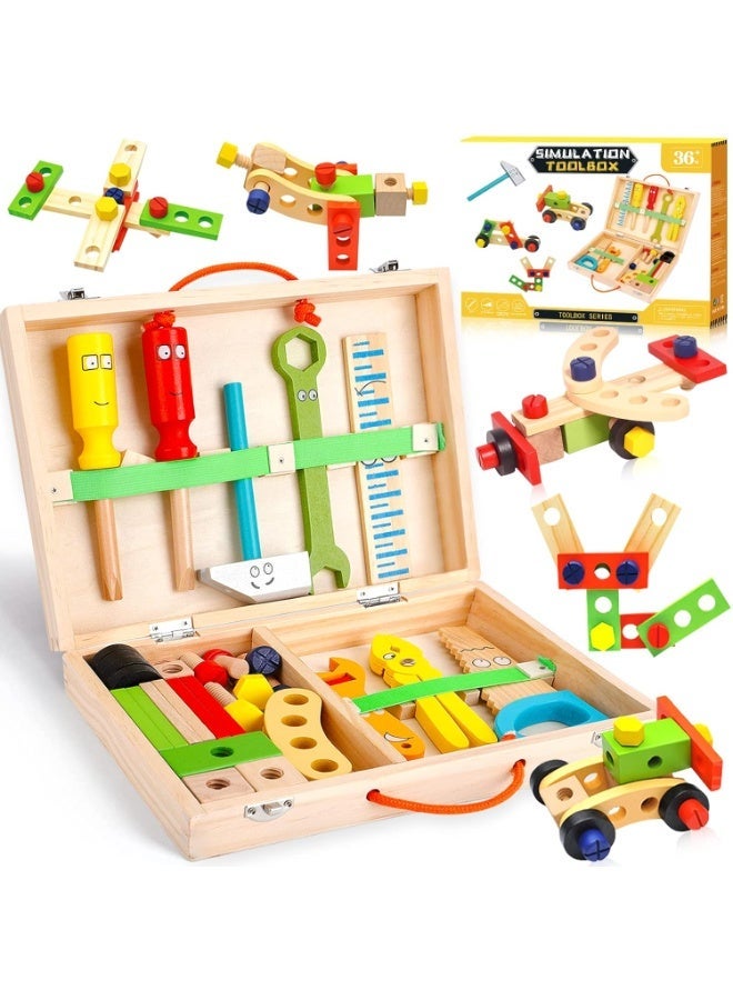 MAGIC VAULT Children's Wooden Toy Tool Box, Wooden Tool, Tool Case Children with Wooden Box, Children's Toy Montessori Toy from 3 4 5 6 Years - Image 1