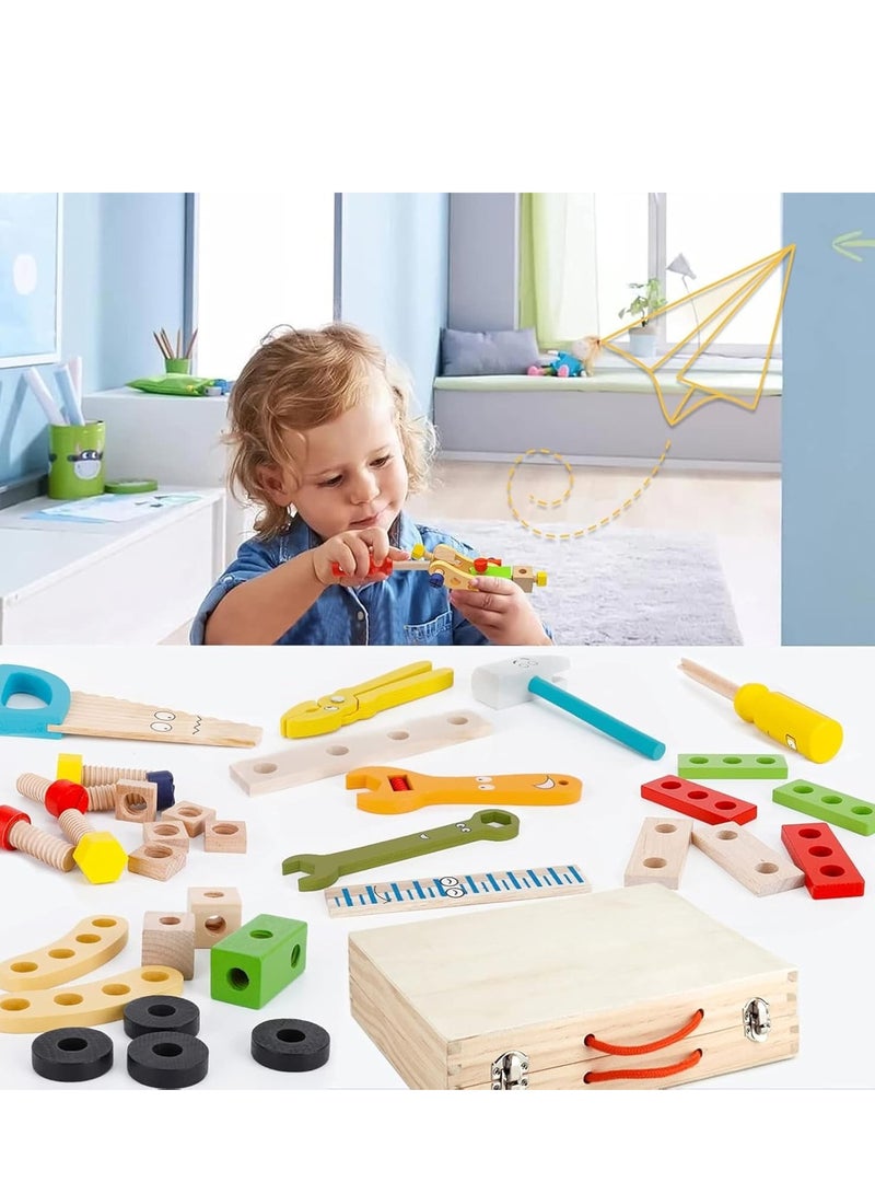MAGIC VAULT Children's Wooden Toy Tool Box, Wooden Tool, Tool Case Children with Wooden Box, Children's Toy Montessori Toy from 3 4 5 6 Years  - Image 2