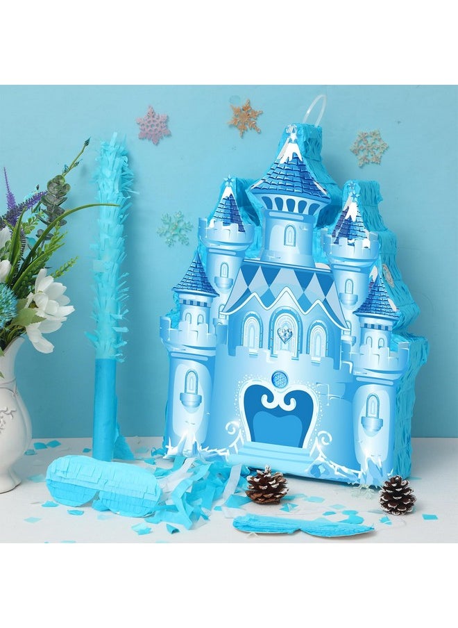 Harrycle - Winter Piñata Christmas Piñata Wonderland Themed Piñata With Blindfold Bat For Christmas Princess Winter Theme Birthday Party Supplies Decorations(Blue, Castle) - Image 1