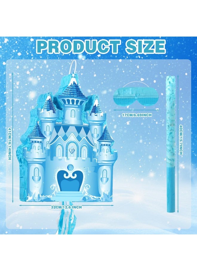 Harrycle - Winter Piñata Christmas Piñata Wonderland Themed Piñata With Blindfold Bat For Christmas Princess Winter Theme Birthday Party Supplies Decorations(Blue, Castle) - Image 1
