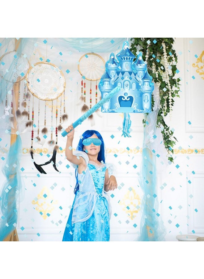 Harrycle - Winter Piñata Christmas Piñata Wonderland Themed Piñata With Blindfold Bat For Christmas Princess Winter Theme Birthday Party Supplies Decorations(Blue, Castle) - Image 1