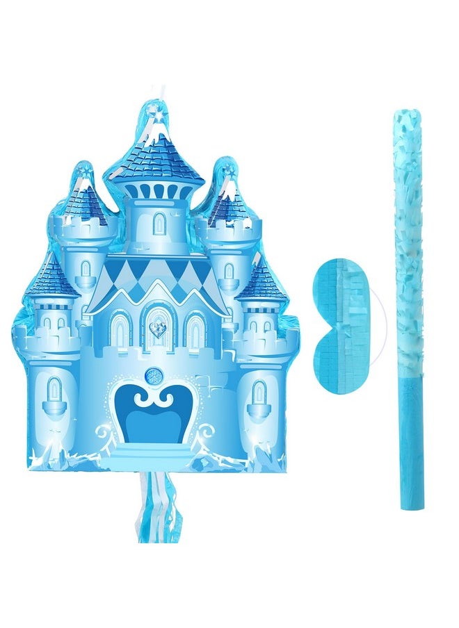 Harrycle - Winter Piñata Christmas Piñata Wonderland Themed Piñata With Blindfold Bat For Christmas Princess Winter Theme Birthday Party Supplies Decorations(Blue, Castle) - Image 1