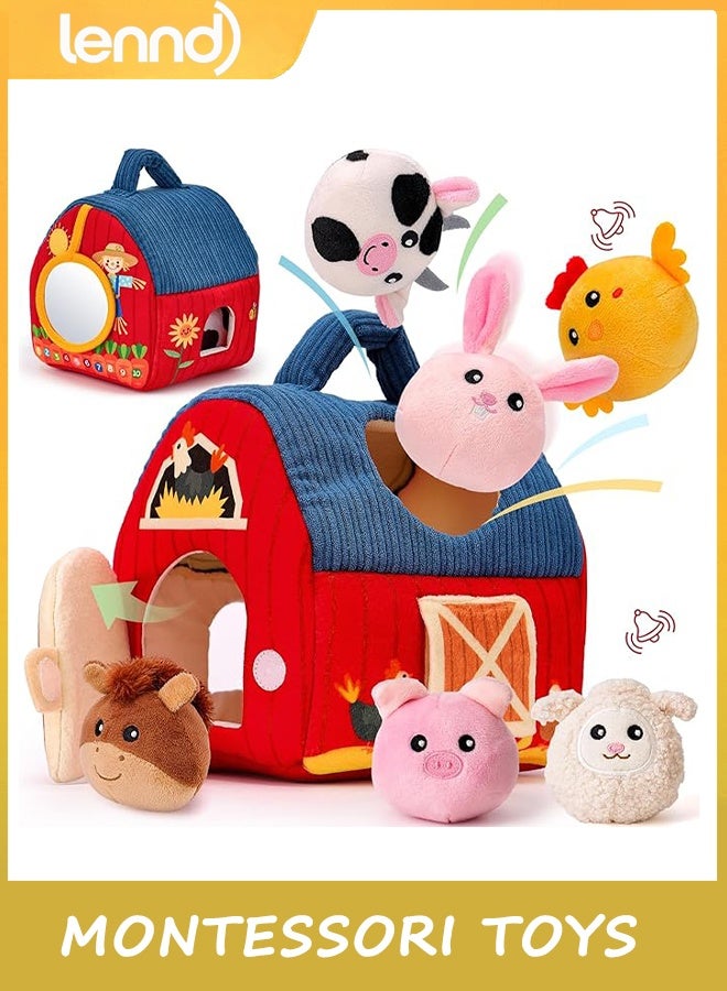 LENND Baby Toys 6-12 Months - Surprise Barn Stuffed Farm Animals, Rattle, Crinkle, Mirror, Montessori Toys for 6 Month Old Babies Sensory Balls Toddlers 1-3 Gifts Christmas Baby Stocking Stuffers - Image 1