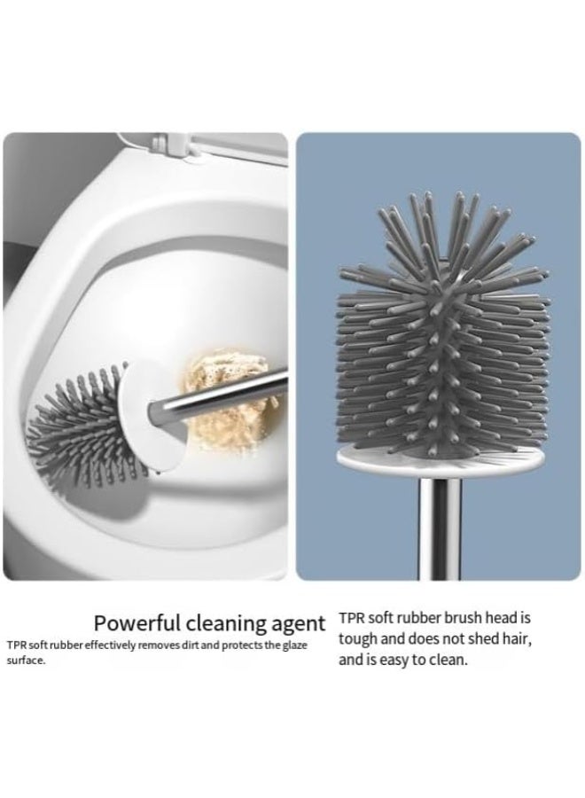 Modern Dual Head Toilet Bowl Brush and Holder Set, Stainless Steel Handle with Ventilated Holder Silicone and Bristle Brushes for Bathroom - Image 5
