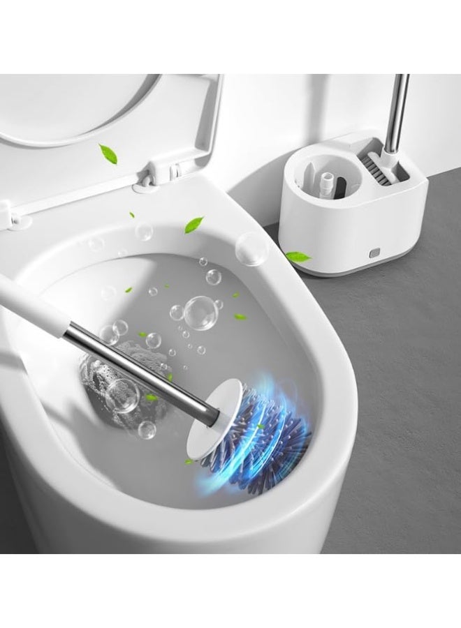 Modern Dual Head Toilet Bowl Brush and Holder Set, Stainless Steel Handle with Ventilated Holder Silicone and Bristle Brushes for Bathroom - Image 3