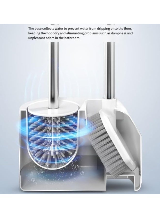 Modern Dual Head Toilet Bowl Brush and Holder Set, Stainless Steel Handle with Ventilated Holder Silicone and Bristle Brushes for Bathroom - Image 4