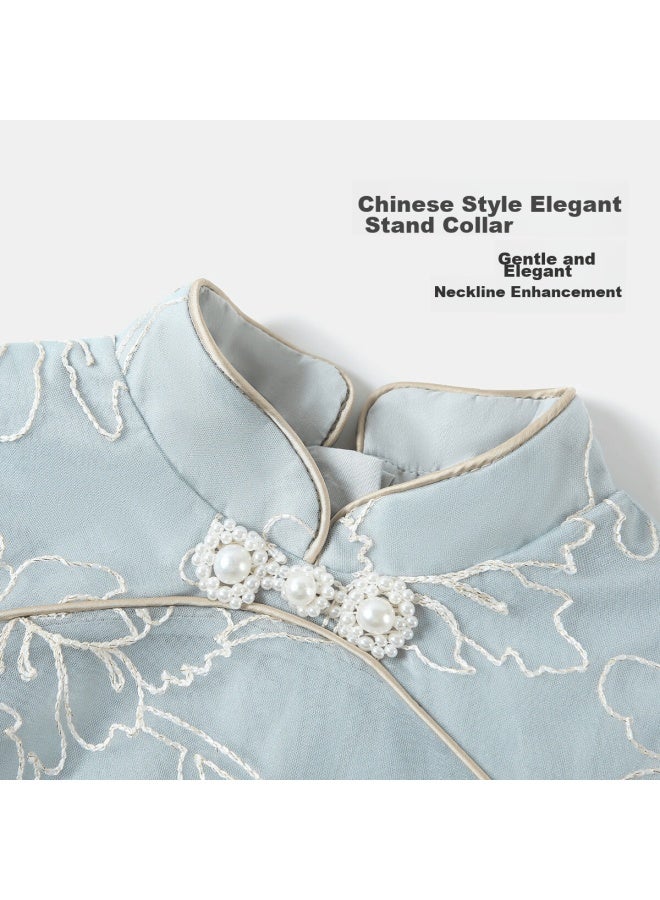 Yeehoo Children's Dress, Girls' Princess Dress, For Older Children, New Chinese-style Qipao, Tulle Skirt, Summer, Light Gray, Size 160 - Image 2
