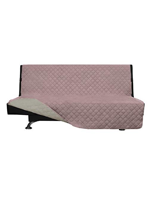 Easy-Going EasyGoing Futon Sofa Slipcover Reversible Sofa Cover Armless Futon Cover Furniture Protector Couch Cover Water Resistant Pets Kids Children Dog Cat Futon PinkBeige 