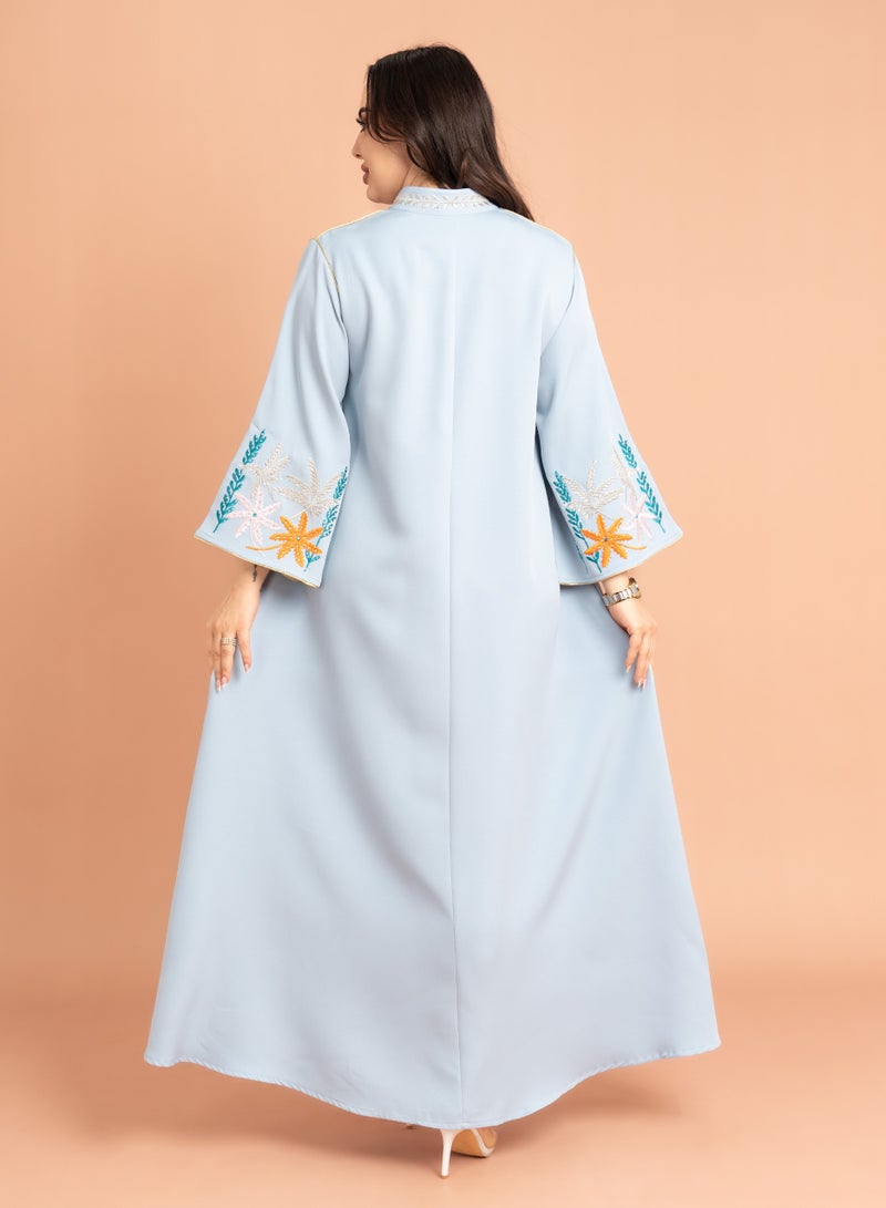 اكسا جلابية سادة انيقة مع لمسات تطريز ازرق سماوي - Image 4