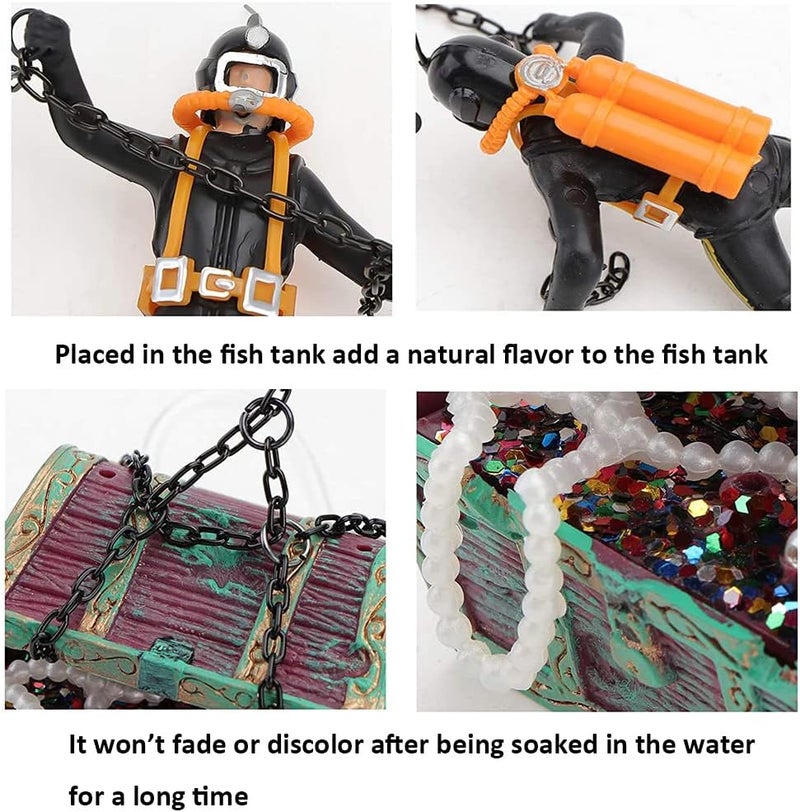 Eyech LiveAction Aquarium Ornament Undersea Treasure Chest Diver Air Bubbler Aerating Fish Tank Decorations Black Color - Image 4