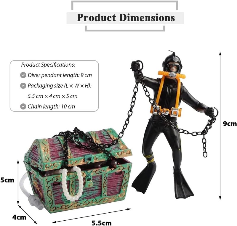 Eyech LiveAction Aquarium Ornament Undersea Treasure Chest Diver Air Bubbler Aerating Fish Tank Decorations Black Color - Image 2
