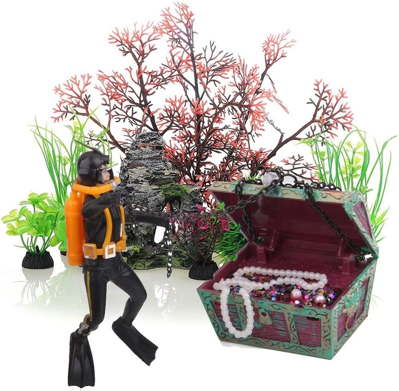 Eyech LiveAction Aquarium Ornament Undersea Treasure Chest Diver Air Bubbler Aerating Fish Tank Decorations Black Color - Image 3