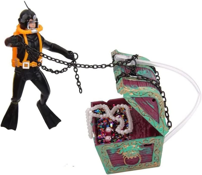 Eyech LiveAction Aquarium Ornament Undersea Treasure Chest Diver Air Bubbler Aerating Fish Tank Decorations Black Color - Image 5