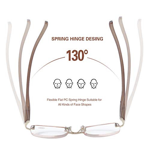 FEIVSN 3-Pack Rimless Reading Glasses For Women, Lightweight Spring Hinge Readers, Classic Elegant Artistic Eyeglasses UV 400 (Brown 2.25 Etc) - Image 4