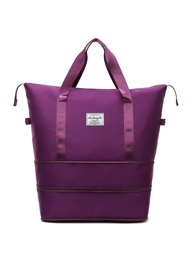 MYK Large Capacity Folding Travel Bag with Luggage Sleeve Shoulder Travel Duffle Bags for Women Expandable Weekender Carry On Overnight Bags Gym Tote Bag with Dry and Wet Separation Purple color - Image 1