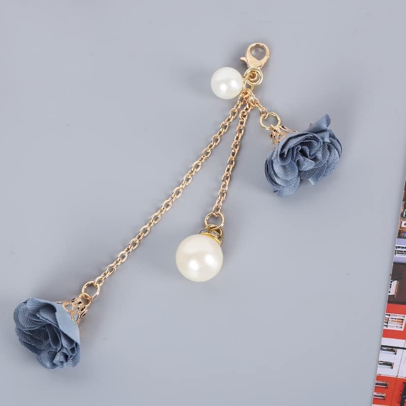 Omorro Cell Phone Straps Phone Chain Strap Crystal Flower Pendant Keychains Beaded Phone Strap Lanyard Beads Chain Anti-Lost and Non-Slip Mobile Phone Strap for Handbag Decoration Accessories Blue - Image 3