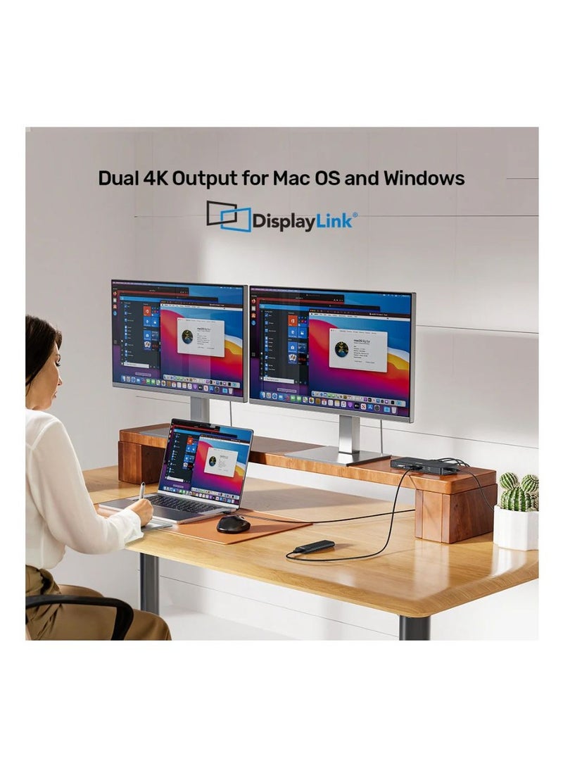 Unitek 13-in-2 Universal KVM Docking Station (USB-C 10Gbps + USB-A 10 Gbps + 2*USB-A 5Gbps + USB-C 5Gbps + 2*HDMI + DP 4K 60Hz  with MST + SD/Micro SD + Audio + Gigabit Ethernet + PD 100W), Black - Image 5