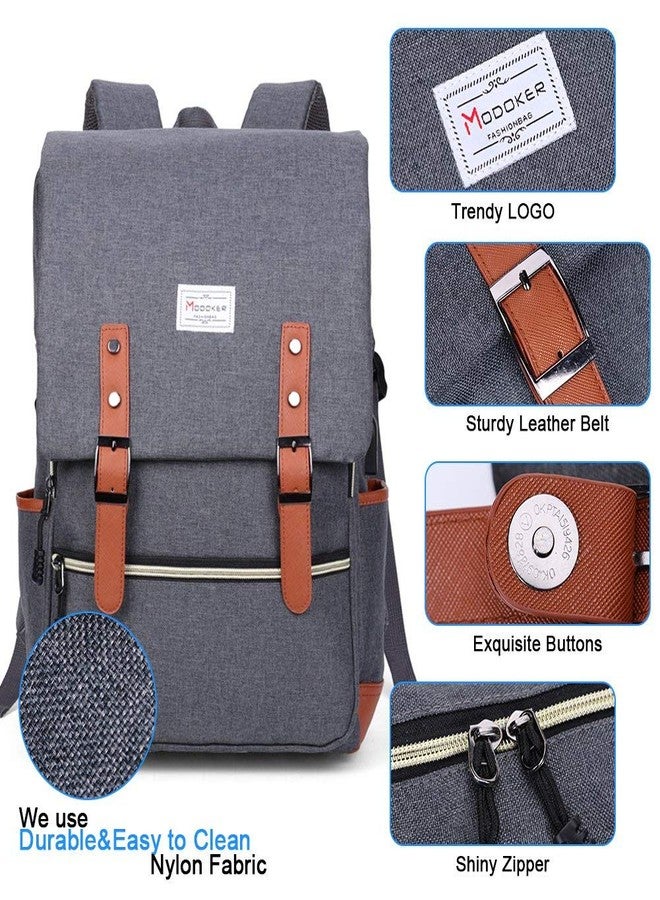 Modoker Vintage Laptop Backpack for Women Men,School College Backpack with USB Charging Port Fashion Backpack Fits 15 inch Notebook (Grey) - Image 5