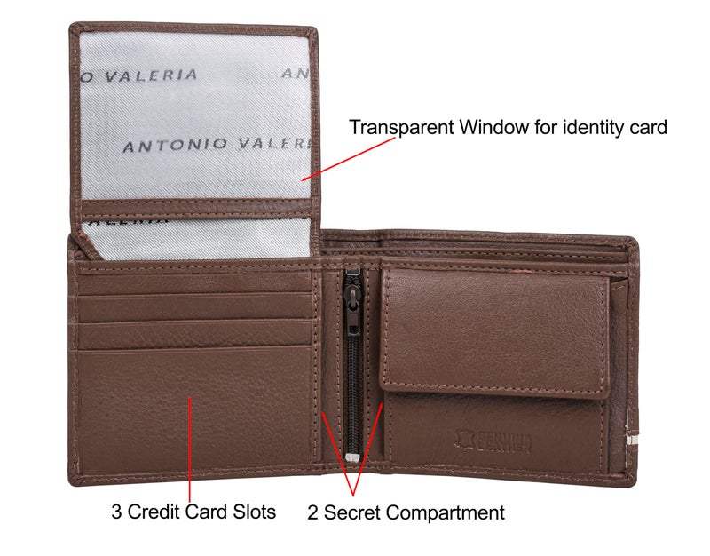ANTONIO VALERIA Scott Coffee Brown/Sand Leather Wallet for Men - Image 4
