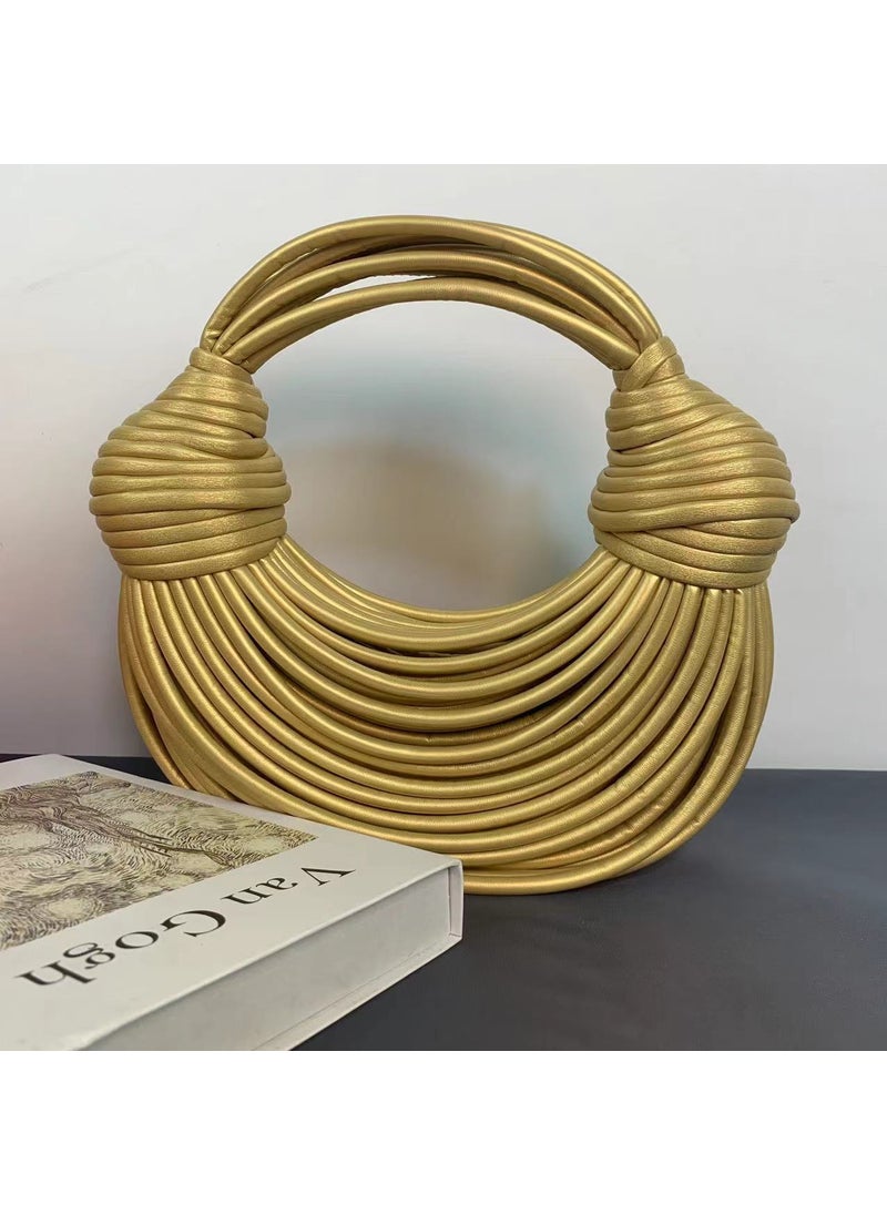 Generic - Personalized Woven Noodles Bag Handmade Woven Rope Knot Bag for Small Crowd Ramen Wrap Dumpling Clouds Portable Crossbody BagPearlescent gold Pearlescent gold - Image 1