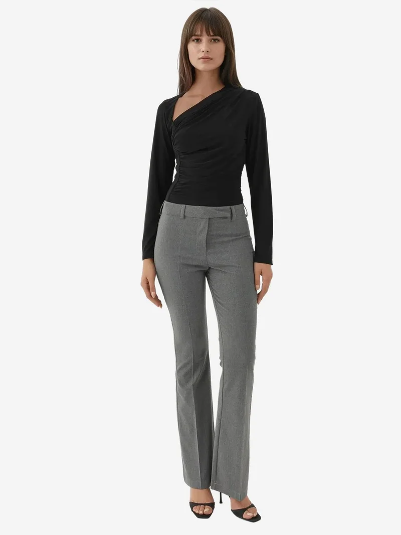 HICCUP Black Asymmetrical Collar Long Sleeve Soft Touch Knitted Top for Women | Best Price UAE