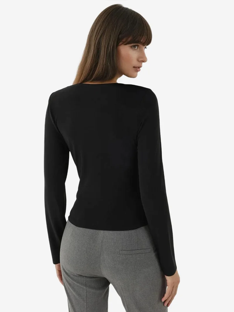 HICCUP Black Asymmetrical Collar Long Sleeve Soft Touch Knitted Top for Women | Best Price UAE
