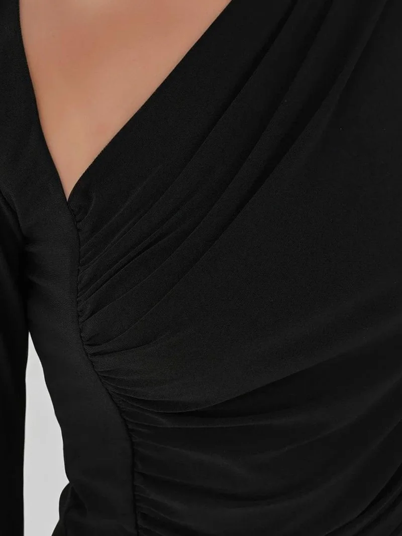 HICCUP Black Asymmetrical Collar Long Sleeve Soft Touch Knitted Top for Women | Best Price UAE