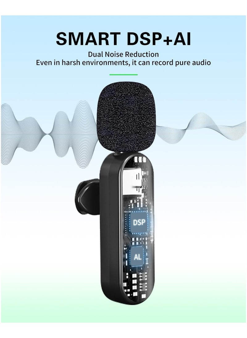 م.ا & ف'س ميكروفون ياقة صغير لاسلكي لأجهزة iPhone وiPad وهواتف Android، ميكروفون ياقة 2 في 1 لتسجيل الفيديو - ميكروفونات مزدوجة مع خاصية تقليل الضوضاء لفيديو YouTube وTiktok وPodcast وVlogging (عبوة من قطعتين) - Image 4