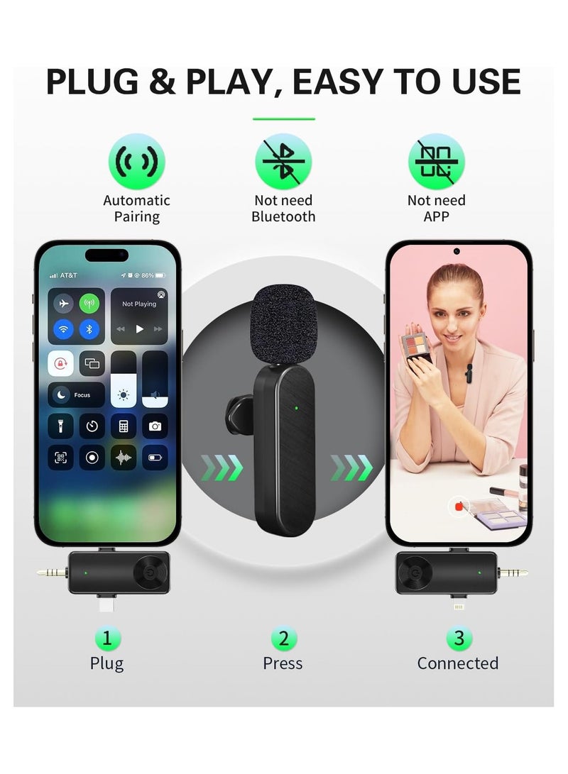 Mini Microphone for iPhone Android Camera iPad USB-C, 4 in 1 Professional Wireless Lavalier Lapel Microphone for Recording, Live Stream, YouTube, Facebook, TikTok, Vlog (2 Pcs)  - Image 4