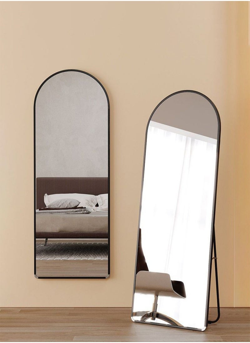 fashionhome Modern Full Length Mirror Standing Hanging or Leaning Against Wall Floor Mirror Dressing Mirror Wall-Mounted Mirror Aluminum Alloy Thin Frame Black 60x165cm Oval Top Rounded Corner  - Image 1