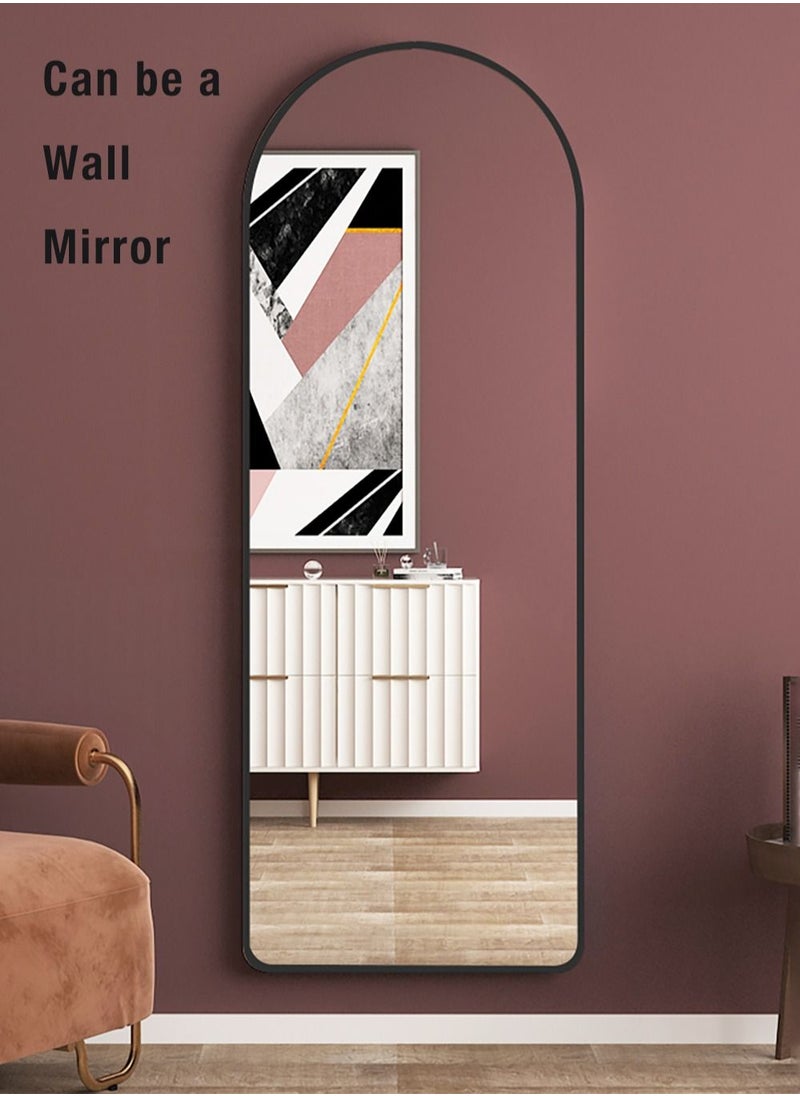fashionhome Modern Full Length Mirror Standing Hanging or Leaning Against Wall Floor Mirror Dressing Mirror Wall-Mounted Mirror Aluminum Alloy Thin Frame Black 60x165cm Oval Top Rounded Corner  - Image 2