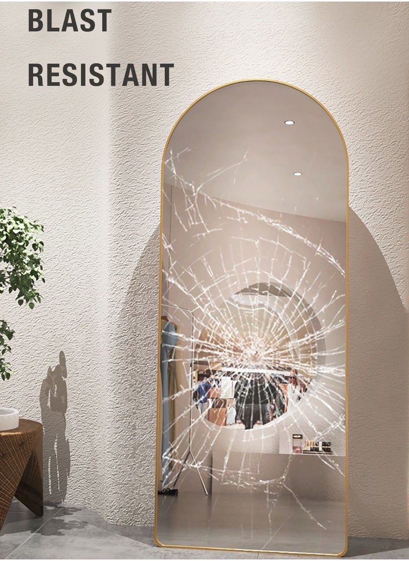 fashionhome Modern Full Length Mirror Standing Hanging or Leaning Against Wall Floor Mirror Dressing Mirror Wall-Mounted Mirror Aluminum Alloy Thin Frame Black 60x165cm Oval Top Rounded Corner  - Image 5