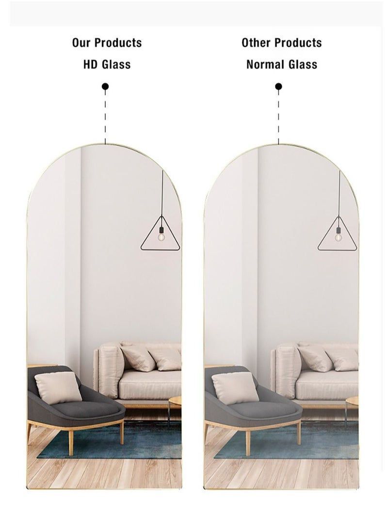 fashionhome Modern Full Length Mirror Standing Hanging or Leaning Against Wall Floor Mirror Dressing Mirror Wall-Mounted Mirror Aluminum Alloy Thin Frame Black 60x165cm Oval Top Rounded Corner  - Image 4