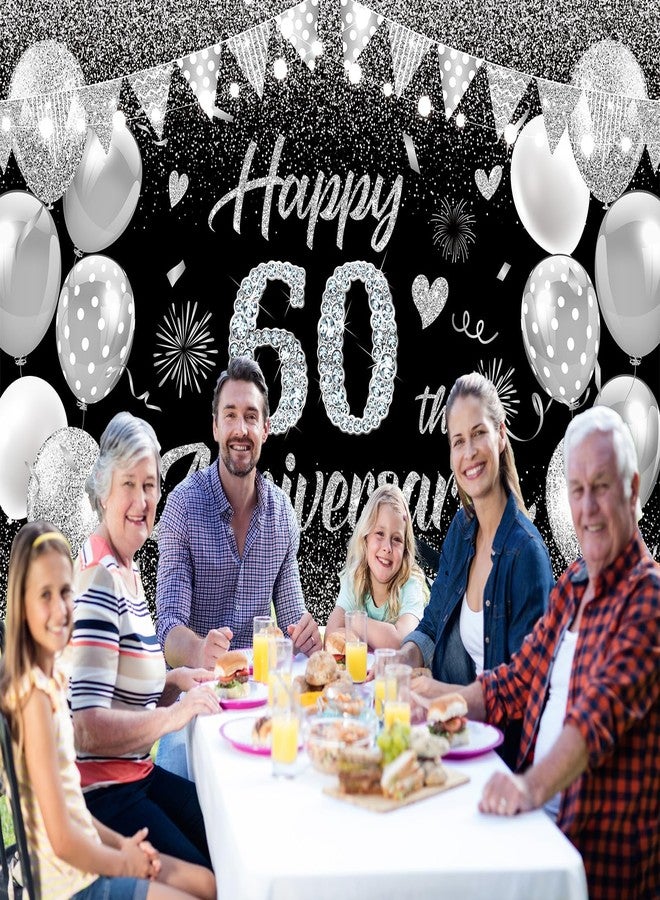 GOLDCROW Happy 60th Anniversary Banner Decor Black Silver - Glitter Love Heart Happy 60 Years Wedding Anniversary Party Backdrop Theme Decorations for Women Men Supplies - Image 5