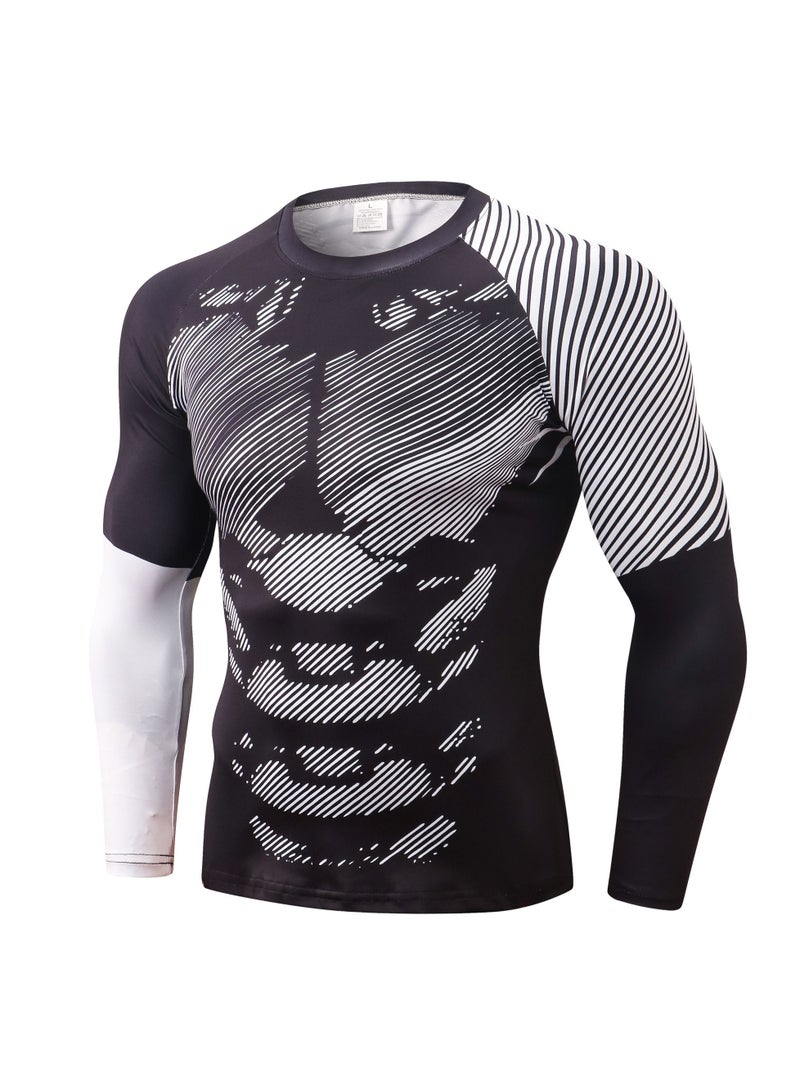 Men Quick Dry Breathable Long Sleeve T-Shirt Black/White  - Image 1