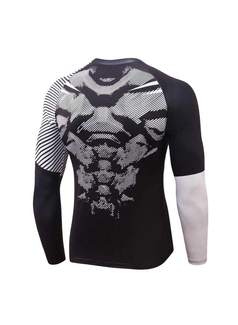Men Quick Dry Breathable Long Sleeve T-Shirt Black/White  - Image 2
