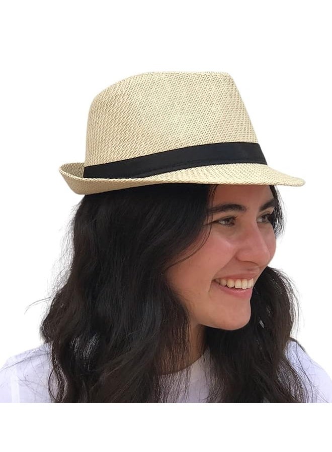 قبعة من القش، قبعة قش عصرية للجنسين مع شريط متباين وحافة مجعدة للرجال، قبعة بنما جاز - Image 4